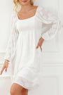 White Jacquard Square Neck Bubble Sleeve Dress Florida Girl Fashion Boutique
