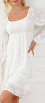 White Jacquard Square Neck Bubble Sleeve Dress Florida Girl Fashion Boutique