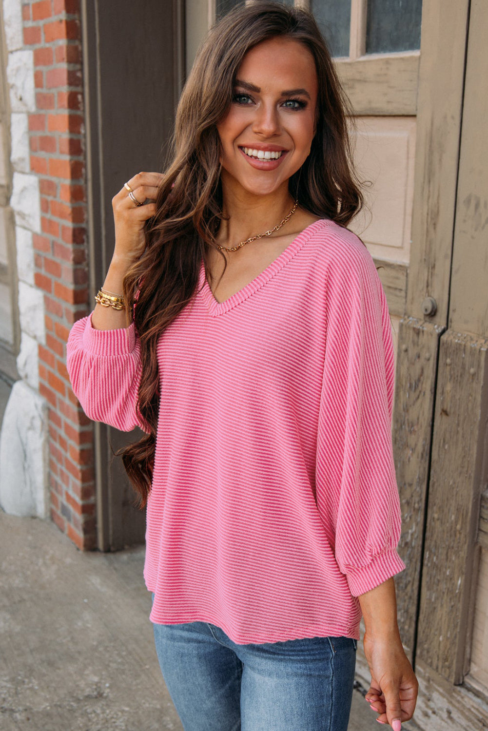 Pink Corded Bracelet Sleeve Top Florida Girl Fashion Boutique