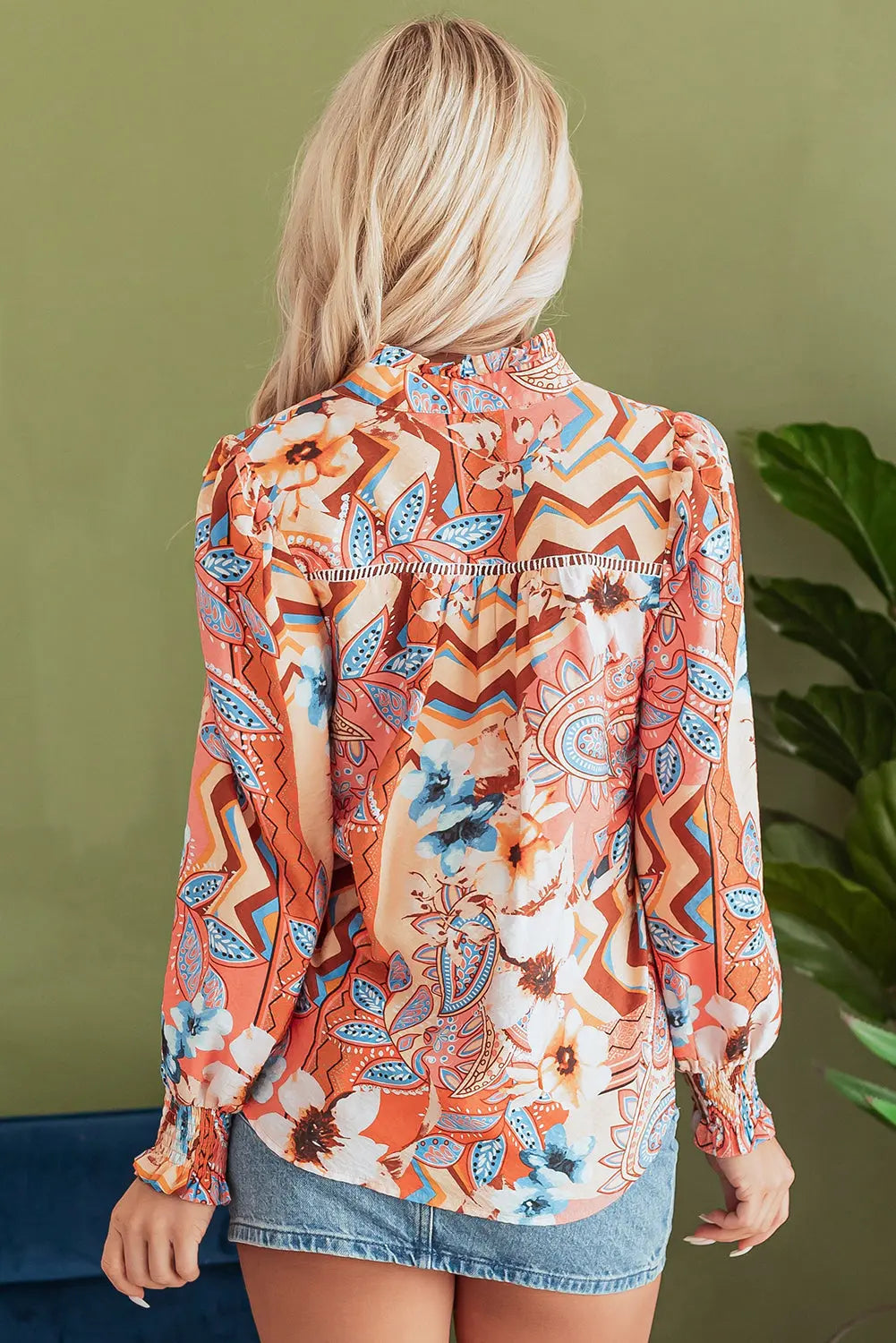 Floral Print Shirred Cuff Buttoned Loose Shirt Florida Girl Fashion Boutique