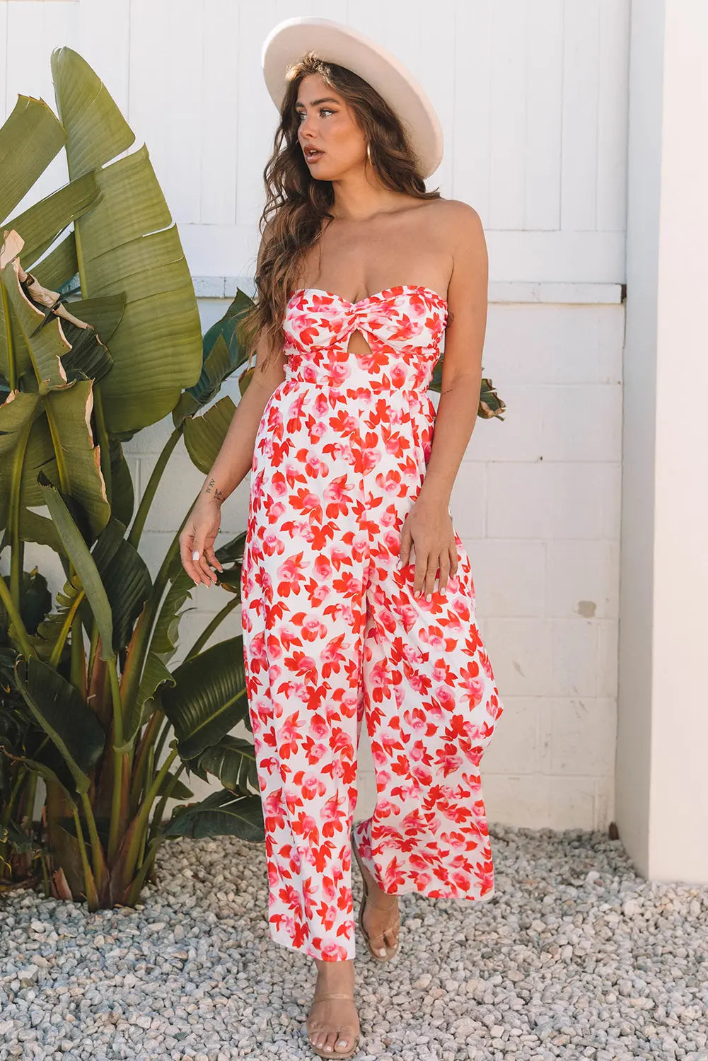Floral Print Twisted Bandeau Wide Leg Jumpsuit Florida Girl Fashion Boutique