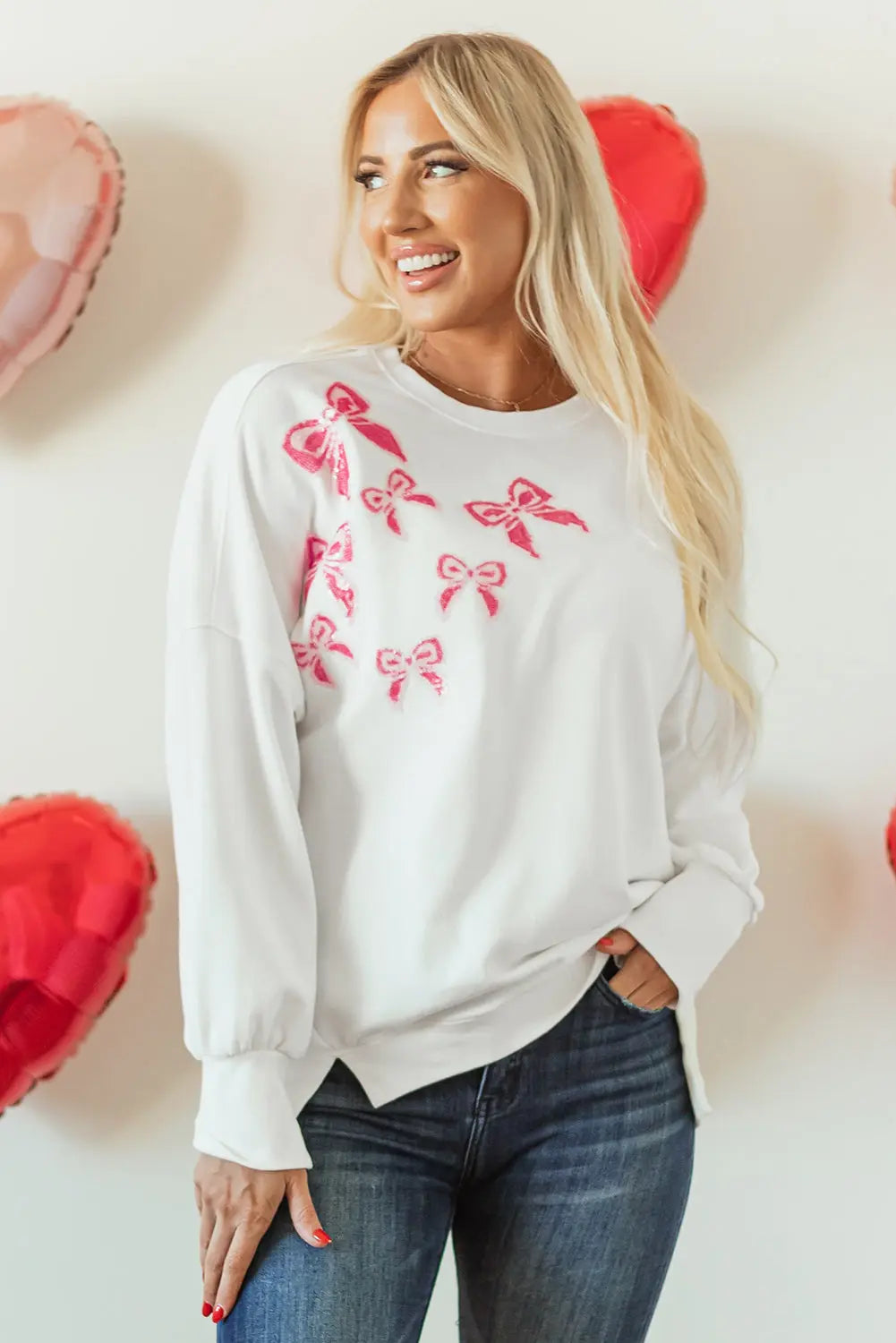 Sequin Bow Oversized Sweatshirt Florida Girl Fashion Boutique
