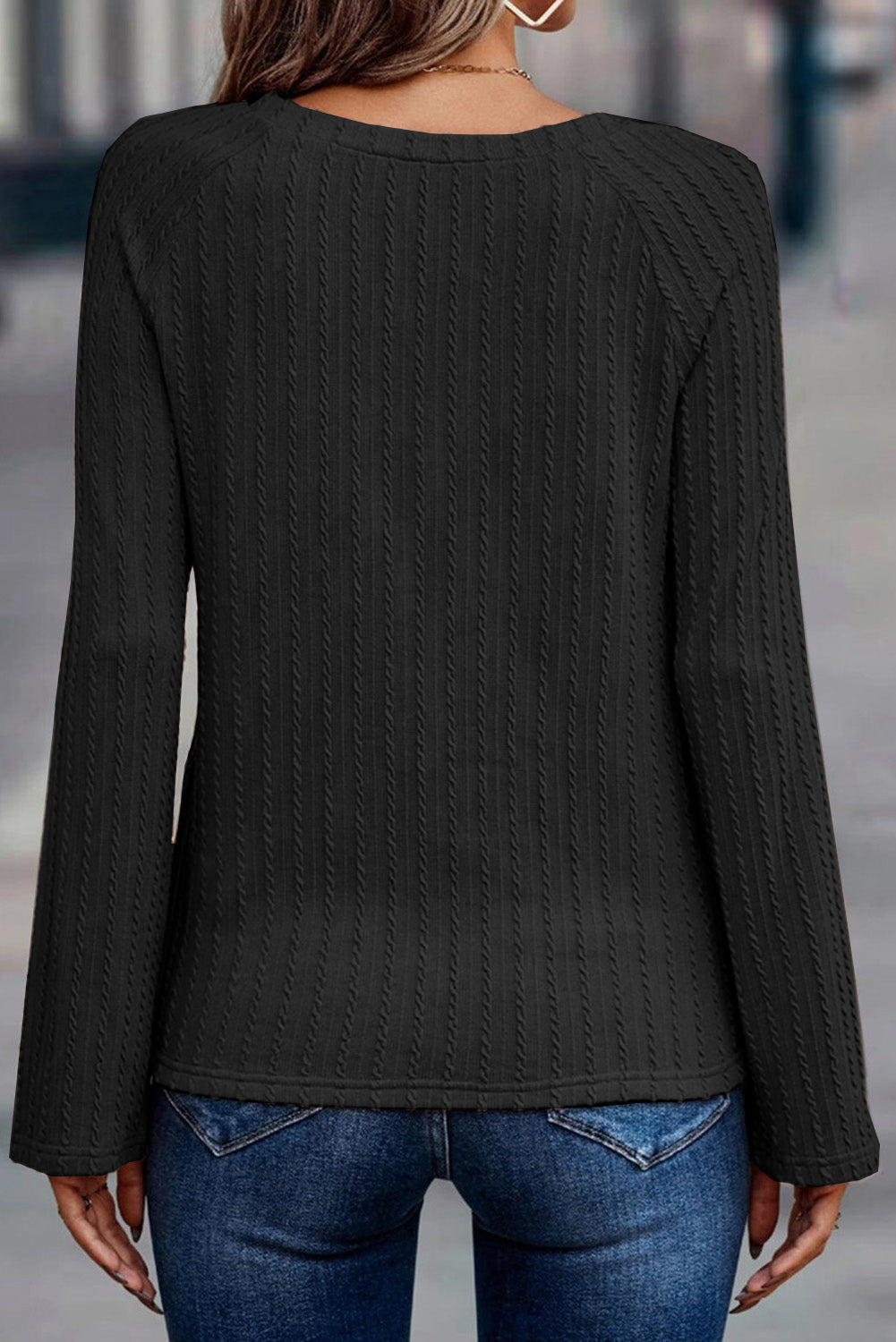 Black Textured Long Sleeve Top Florida Girl Fashion Boutique