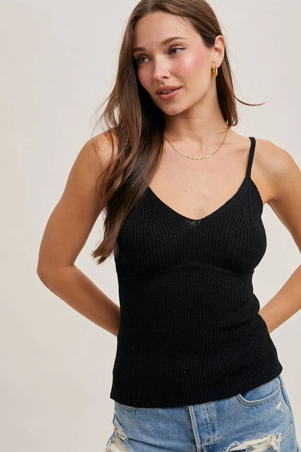 V Neck Ribbed Tank Top Bluivy