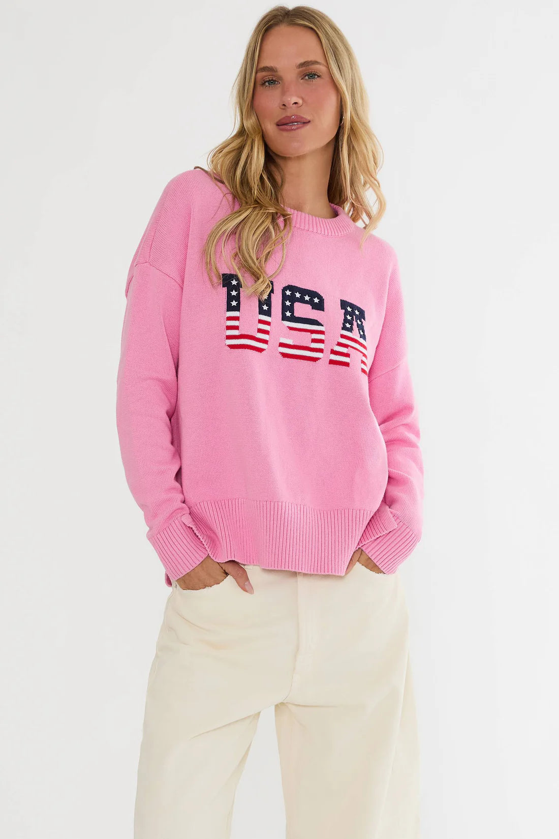 Beach Riot Callie Sweater Prism Pink Americana