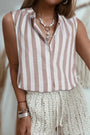 Khaki Stripe Casual Button Down Sleeveless Shirt Florida Girl Fashion Boutique