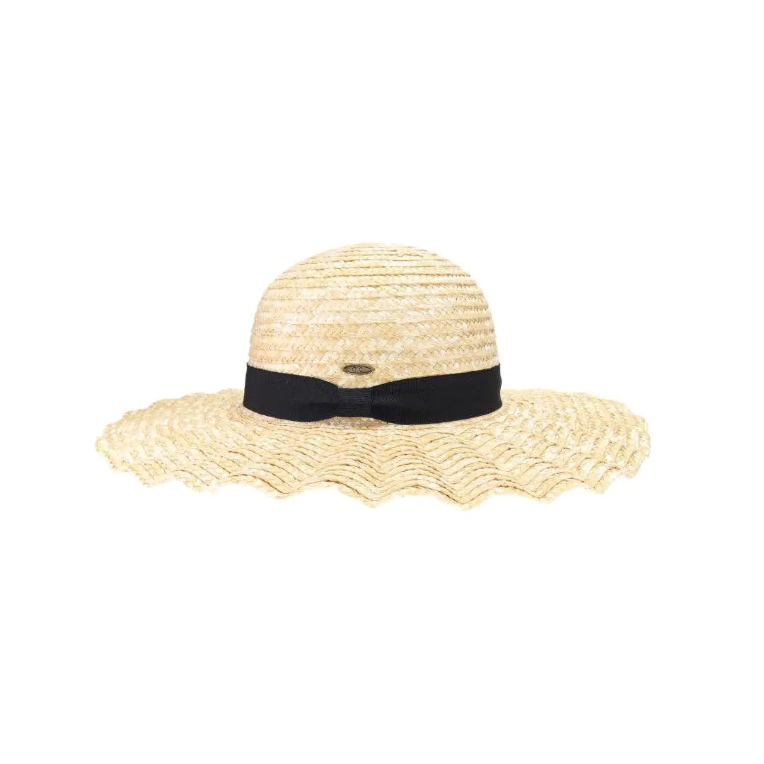 Wavy Brim Black Ribbon Sun Hat C.C Beanie