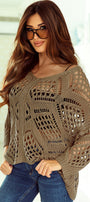 Khaki Hollowed V Neck Dolman Sleeve Sweater Florida Girl Fashion Boutique