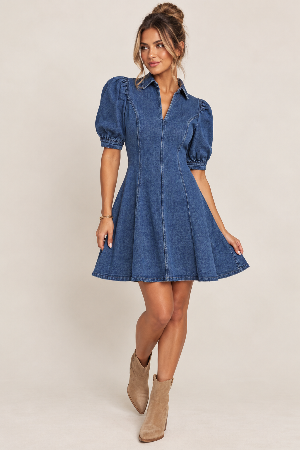 Denim Puff Sleeve Mini Dress