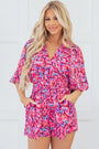 Abstract Print Puff Sleeve V Neck High Waist Romper Florida Girl Fashion Boutique
