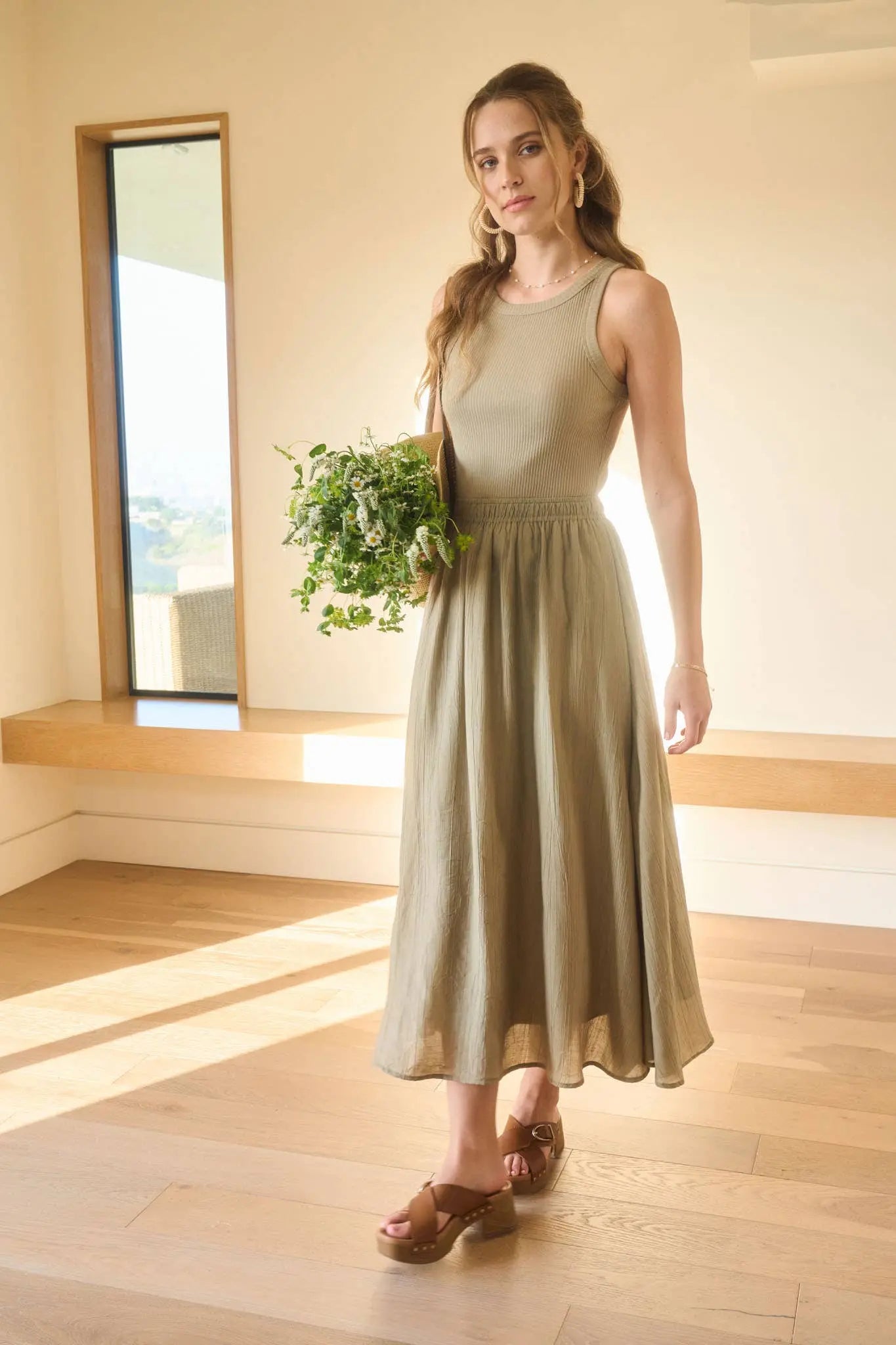Sage Mixed Fabric Dress Blu Pepper