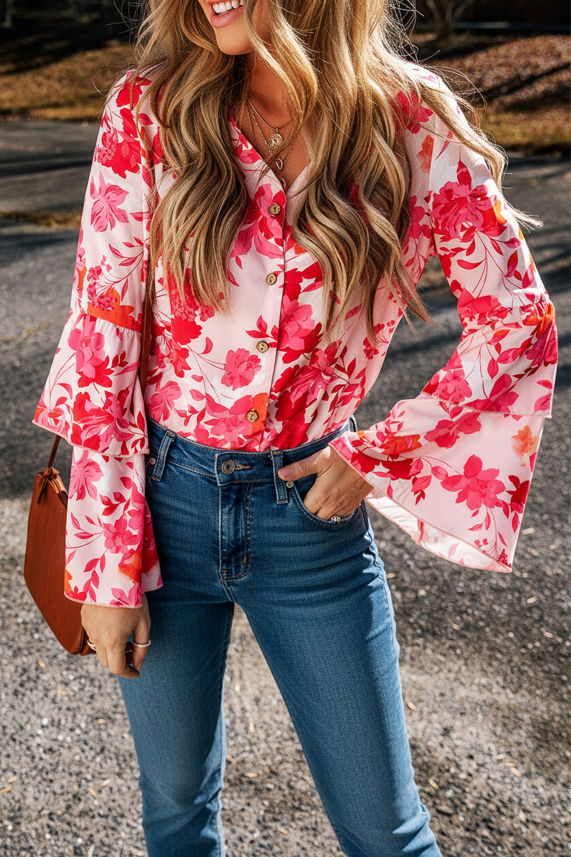 Floral Bell Sleeve Bodysuit Florida Girl Fashion Boutique