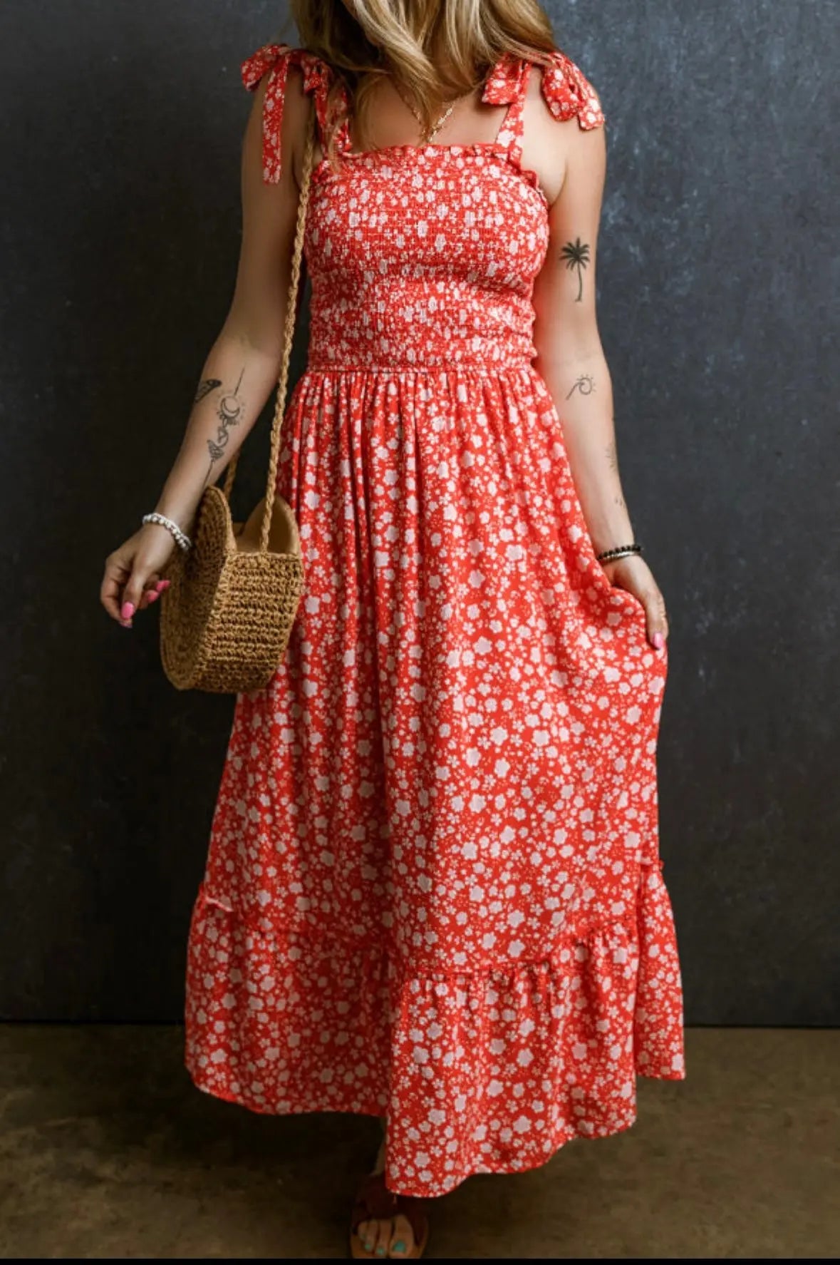 Floral Smocked Tie Strap Maxi Florida Girl Fashion Boutique
