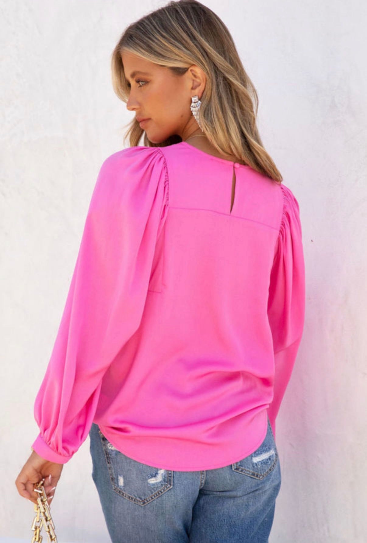 Hot Pink Puff Sleeve Blouse