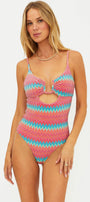 Beach Riot Lindy One Piece Strawberry Ice Chevron Shine