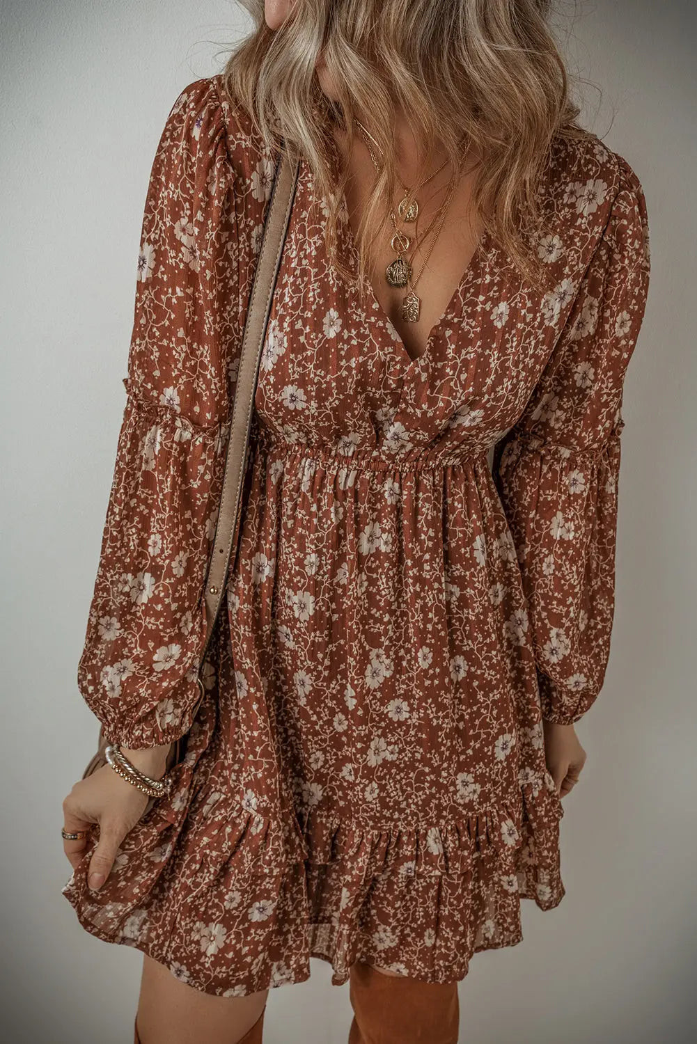 Rust Floral Ruffle Mini Dress Florida Girl Fashion Boutique