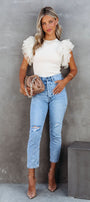 White Dotty Mesh Sleeve Top Florida Girl Fashion Boutique