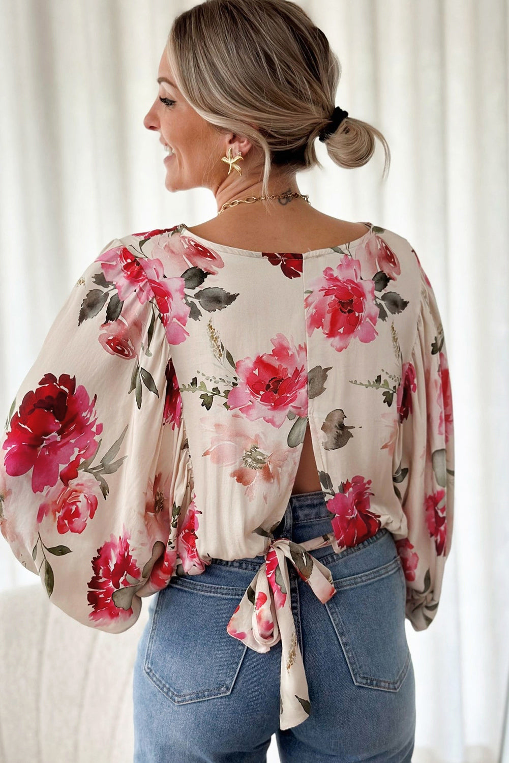 Tie Back Rose Blouse Florida Girl Fashion Boutique