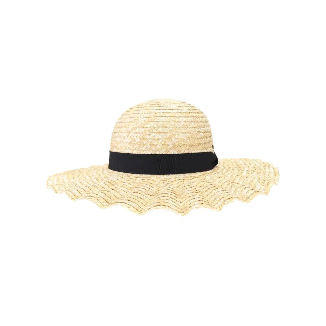 Wavy Brim Black Ribbon Sun Hat C.C Beanie