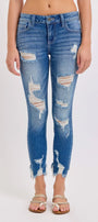 Cello Mid Rise Destroyed Crop Skinny Cello Jeans