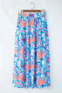 Blue Floral Printed High Waist Split Wrap Long Skirt Florida Girl Fashion Boutique