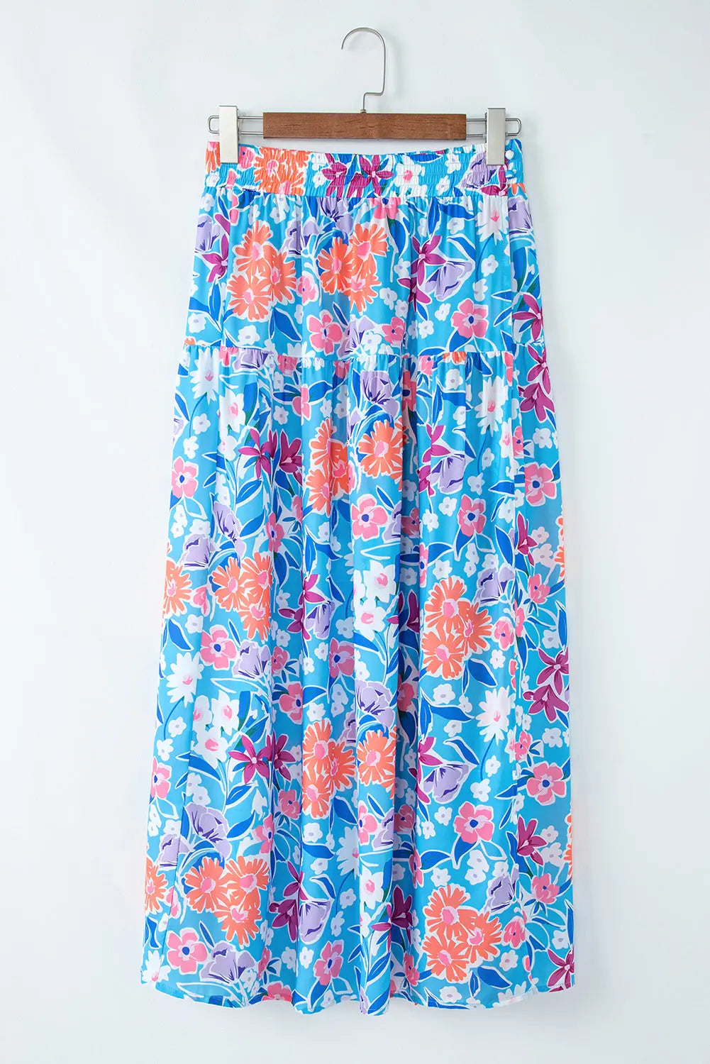 Blue Floral Printed High Waist Split Wrap Long Skirt Florida Girl Fashion Boutique