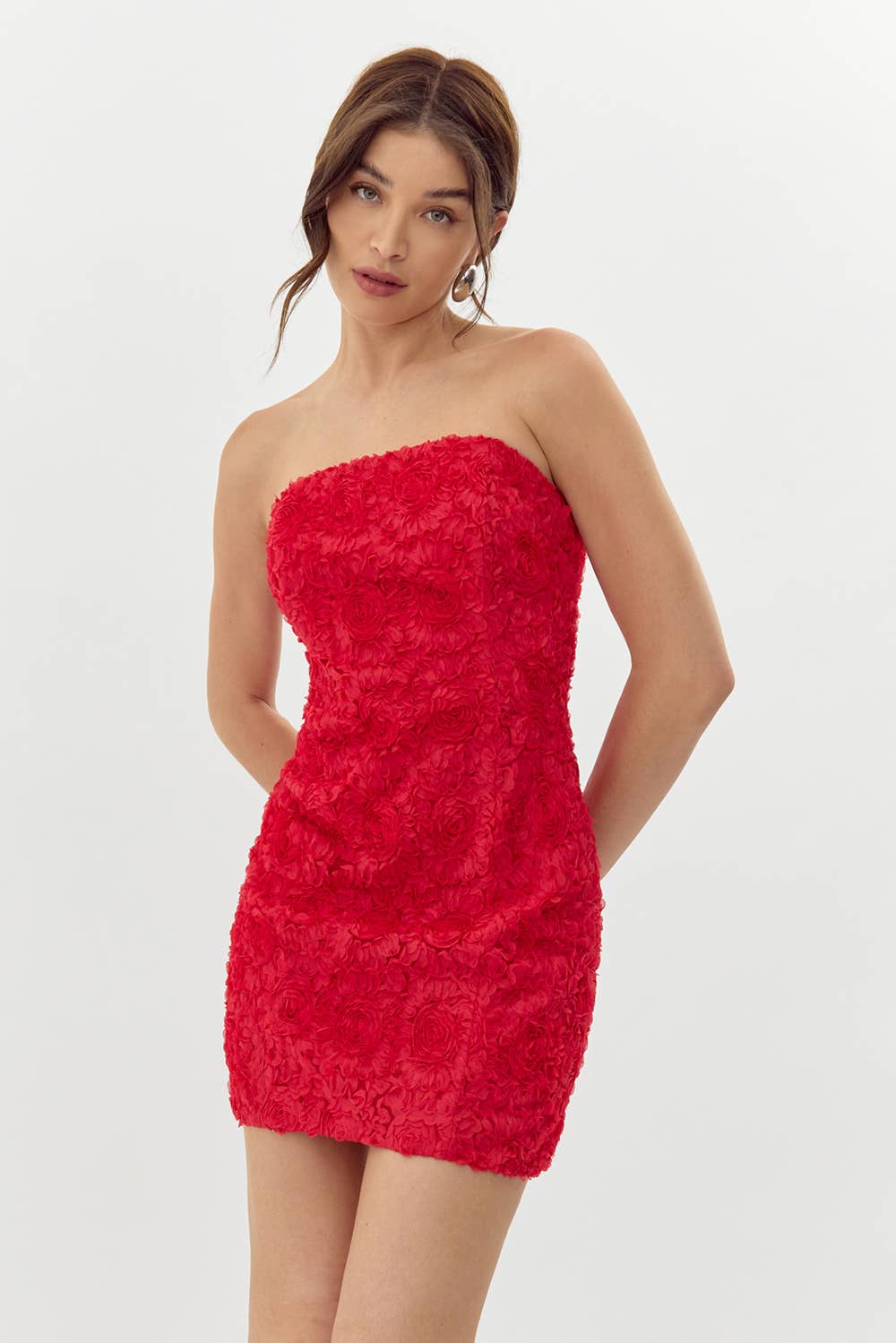 Adelyn Rae Posey Textured Floral Strapless Mini Dress Adelyn Rae