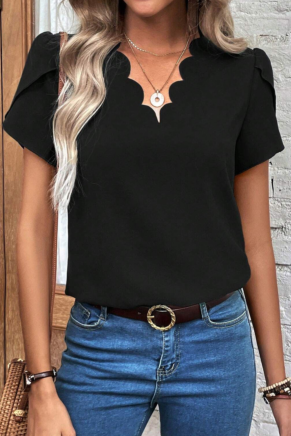 Scalloped V Neck Blouse Florida Girl Fashion Boutique
