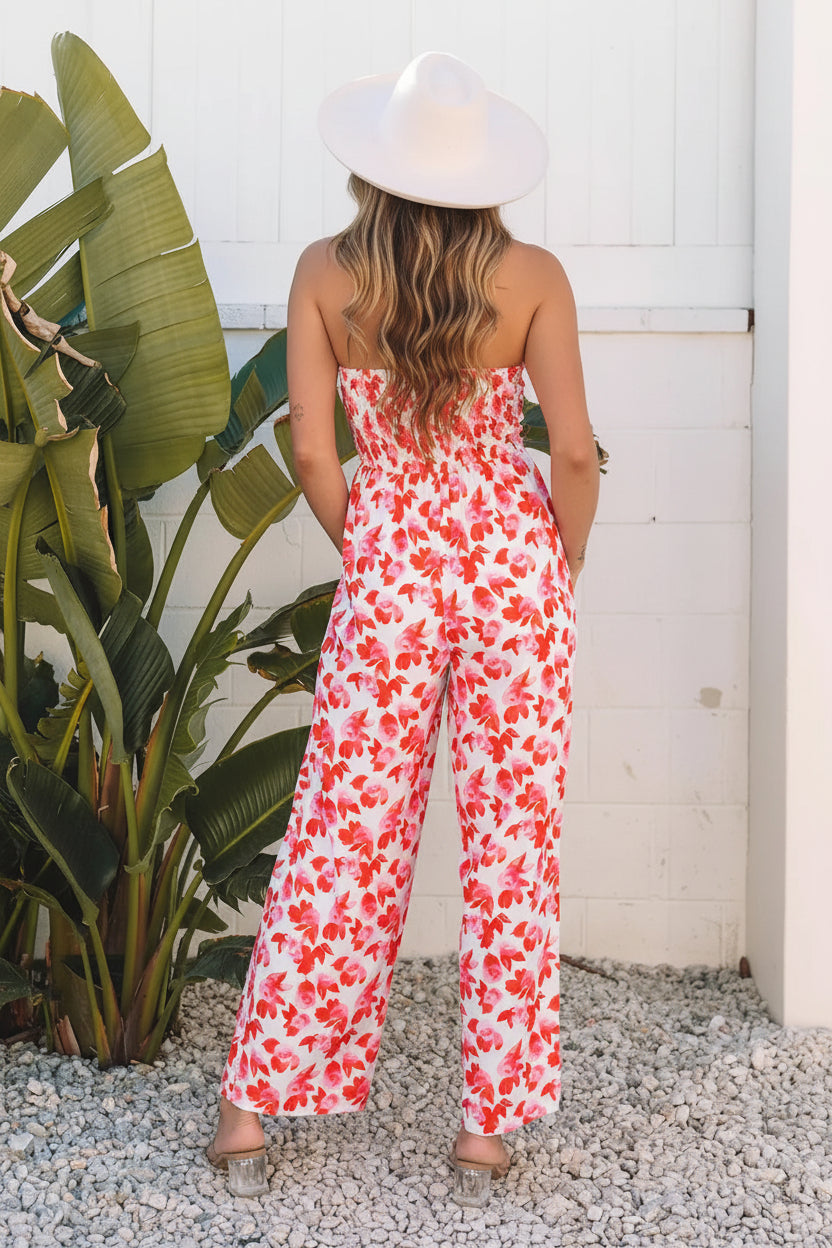 Floral Print Twisted Bandeau Wide Leg Jumpsuit Florida Girl Fashion Boutique