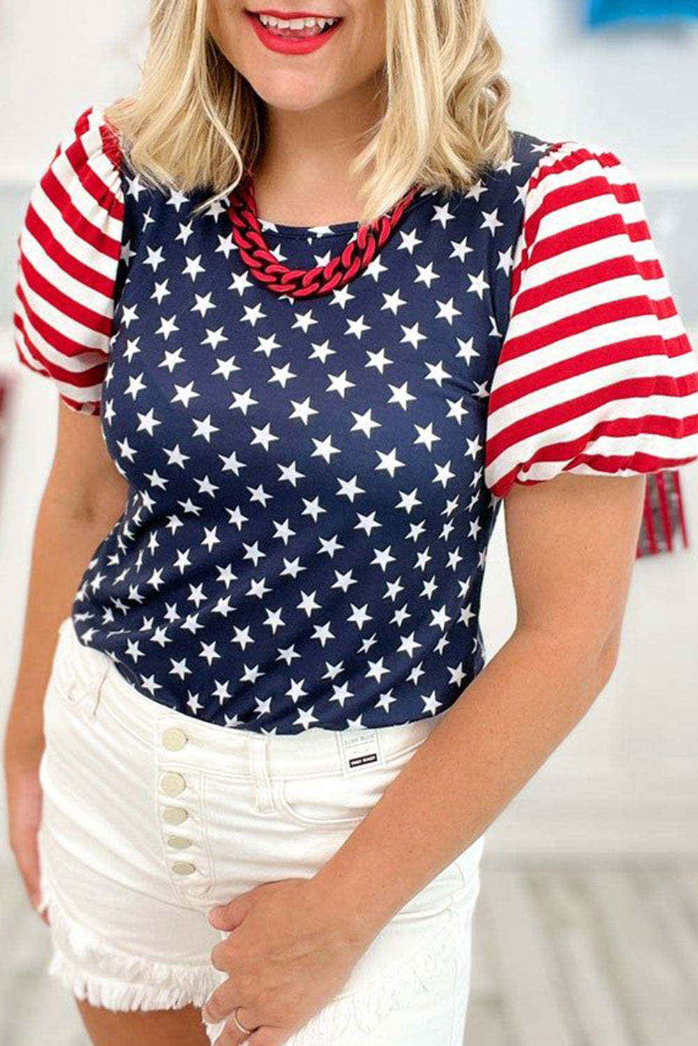 Stars and Stripe Puff Sleeve Top Florida Girl Fashion Boutique