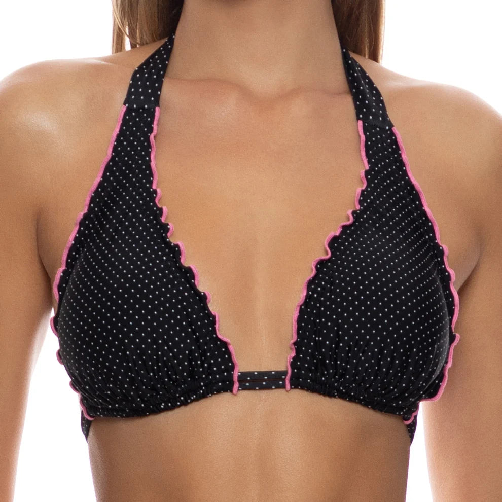 Luli Fama SPOTTED WITH LOVE - Wavey Triangle Halter Top — Black | Pink