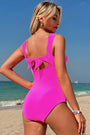 Bright Pink Cut out Twist Bowknot Backless One Piece Swimsuit Florida Girl Fashion Boutique