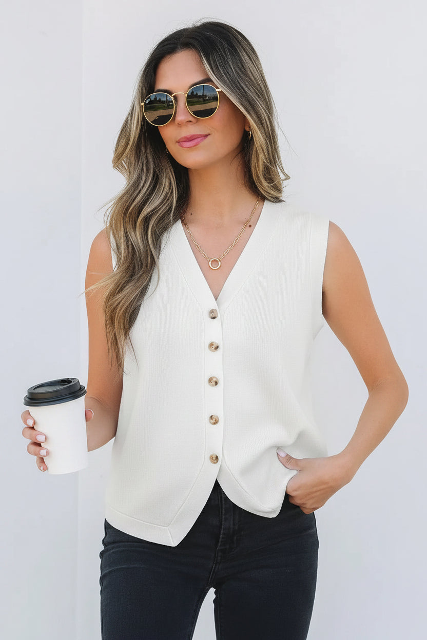 White Button Vest Florida Girl Fashion Boutique