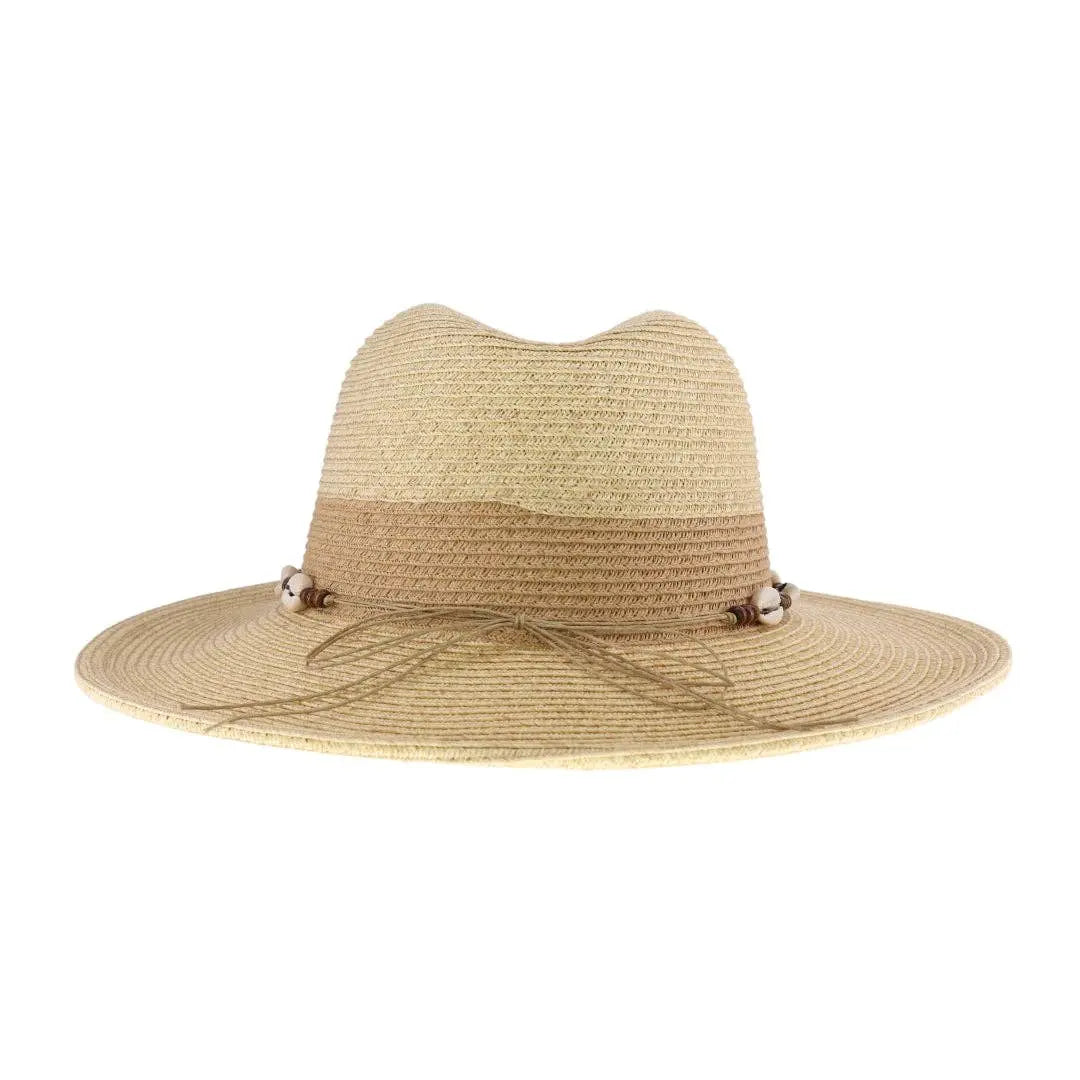 Two-Tone Shell & Wood Bead Trim Panama Hat C.C Beanie