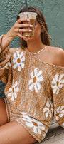 Big Flower Bell Sleeve Loose Sweater Florida Girl Fashion Boutique