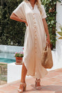 Apricot Crinkled Buttons Maxi Beach Dress with Slits Florida Girl Fashion Boutique