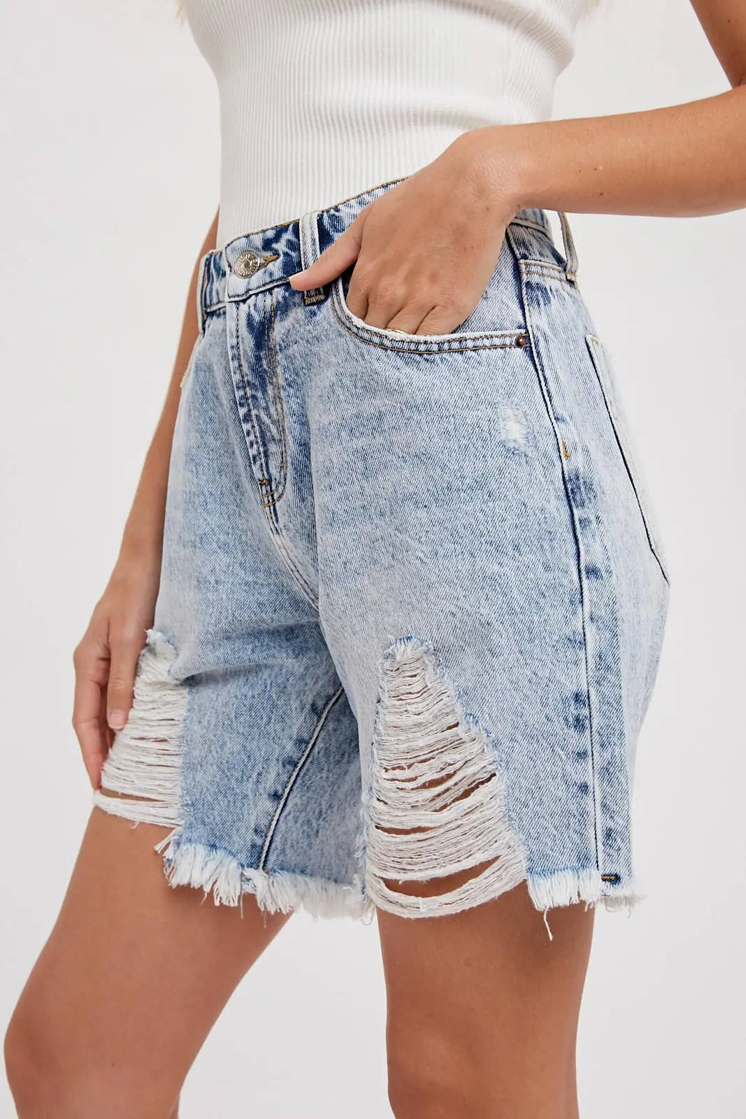 Ripped Boyfriend Denim Shorts Bluivy