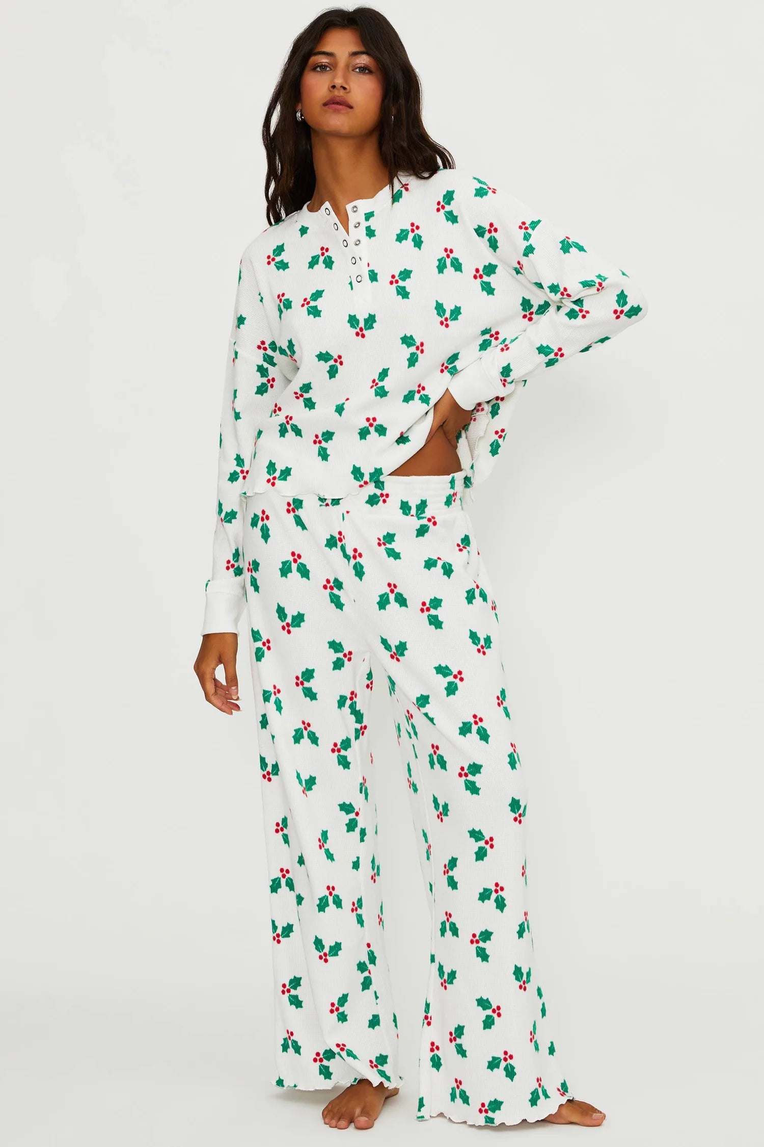 Beach Riot Pacific Long Sleeve Sleep Set Frosted Holly