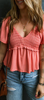 Shirred Flutter Sleeve Blouse Florida Girl Fashion Boutique