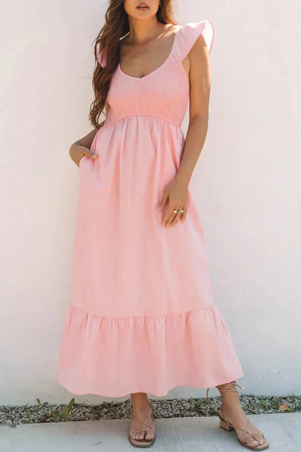 Light Pink Smocked Midi Dress Florida Girl Fashion Boutique
