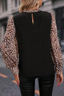 Black Contrast Leopard Print Lantern Sleeve Blouse Florida Girl Fashion Boutique