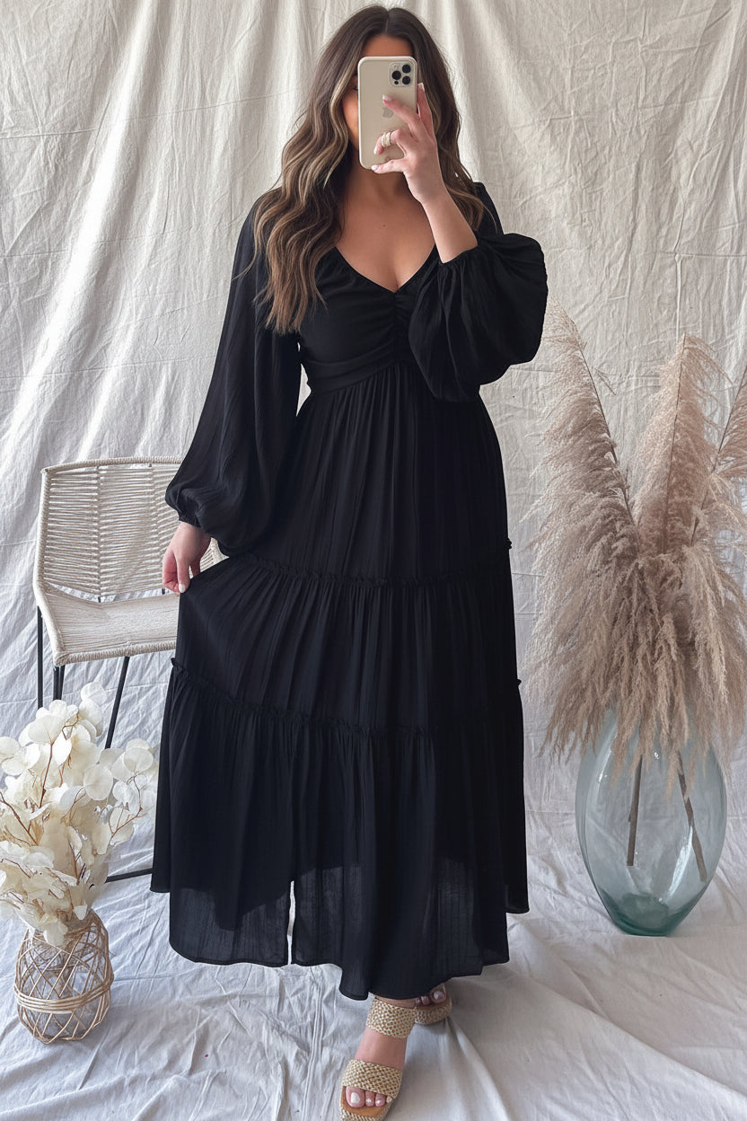 Black Tiered Maxi Dress Florida Girl Fashion Boutique