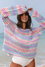 Purple Multi Stripe Open Knit Sweater Beach Cover Up Florida Girl Fashion Boutique