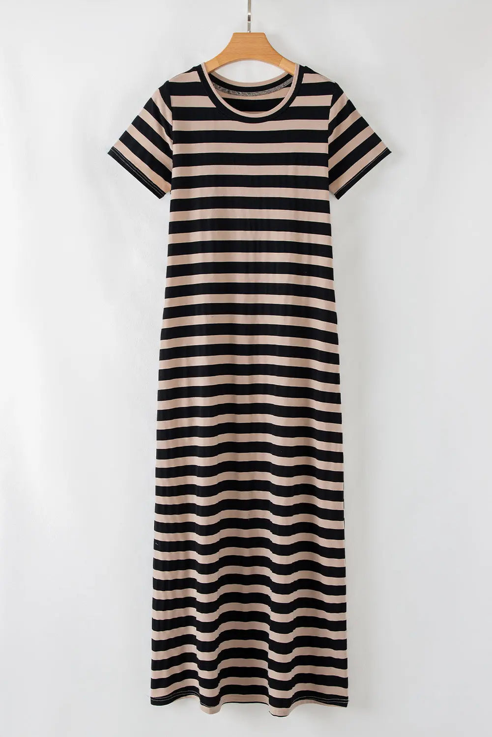 Black Stripe Casual Round Neck T-shirt Maxi Dress with Pockets Florida Girl Fashion Boutique