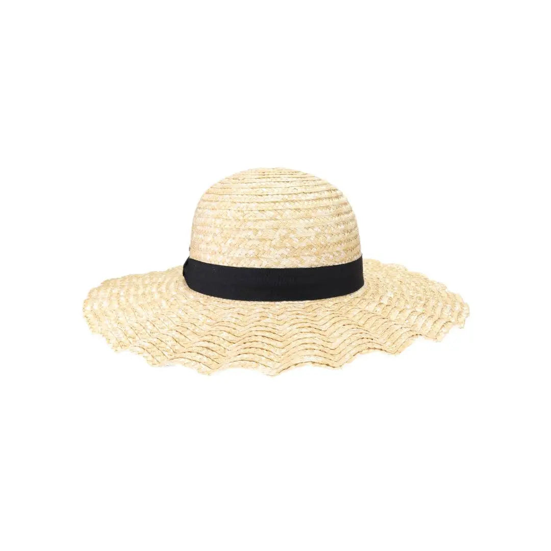 Wavy Brim Black Ribbon Sun Hat C.C Beanie