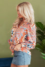 Floral Print Shirred Cuff Buttoned Loose Shirt Florida Girl Fashion Boutique