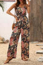 Black Floral Print Belted Sleeveless Wide Leg Jumpsuit Florida Girl Fashion Boutique