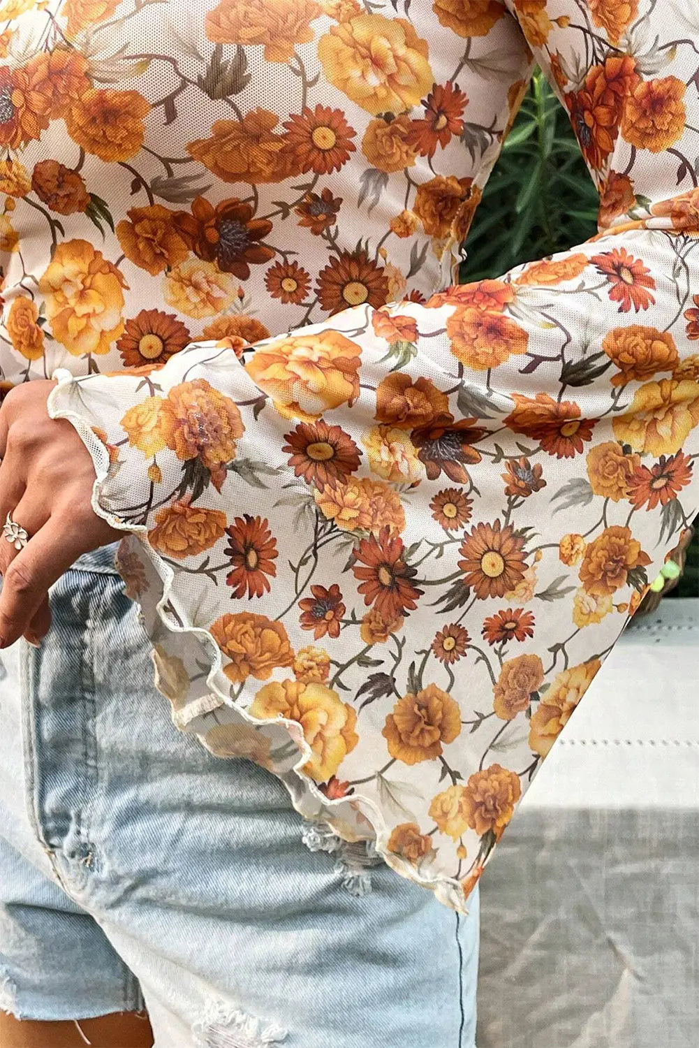 Boho Orange Floral Bell Sleeve Top Florida Girl Fashion Boutique