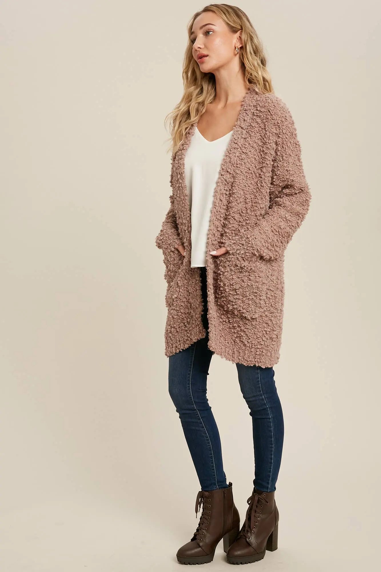 Boucle' Open Front Cardi Bluivy