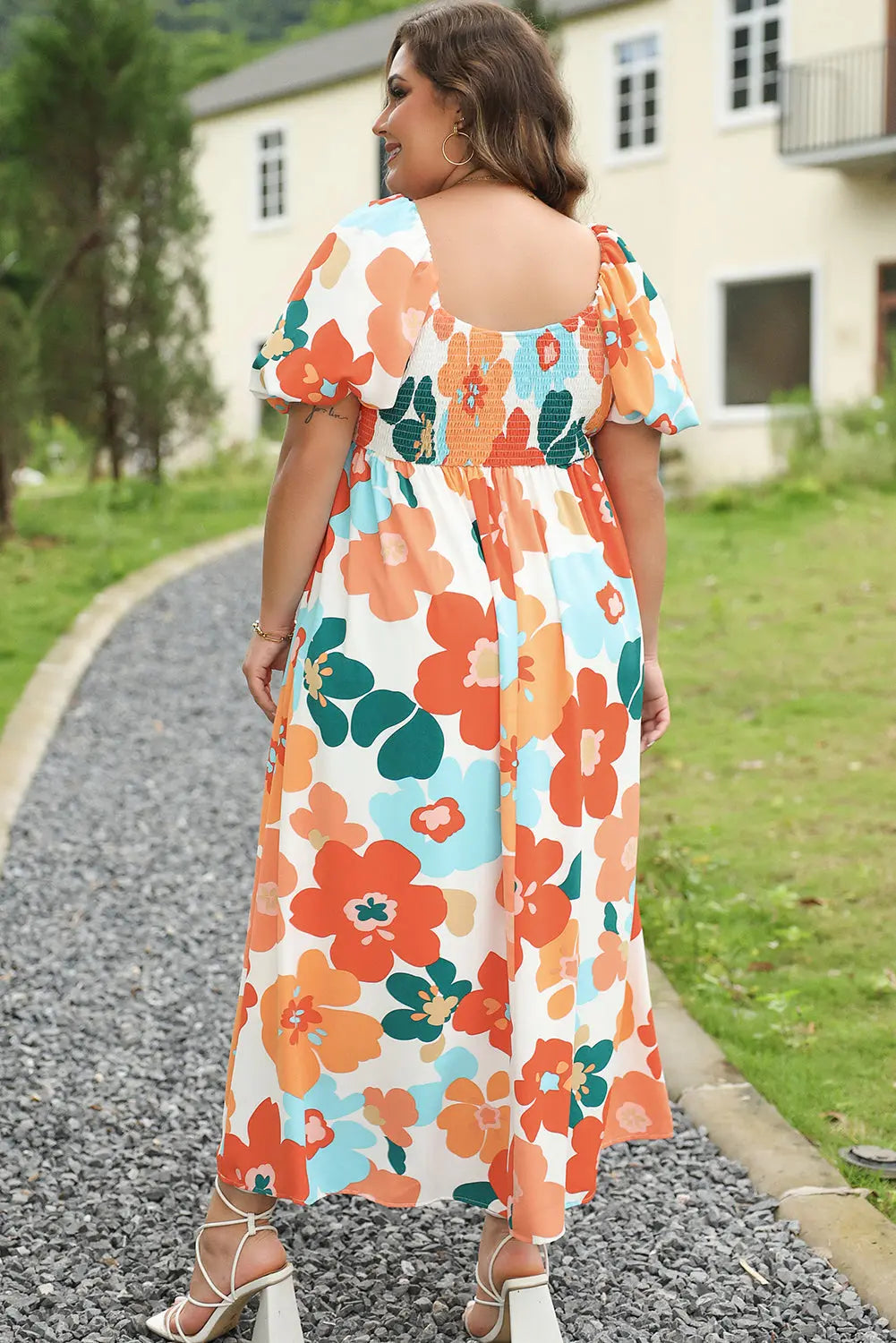 Orange Flower Square Neck Maxi Florida Girl Fashion Boutique